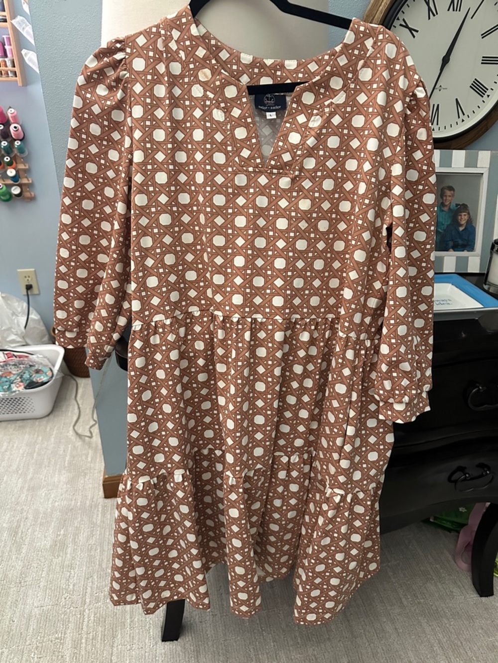 Sailor-Sailor Dress, tan & White, size large, like new
